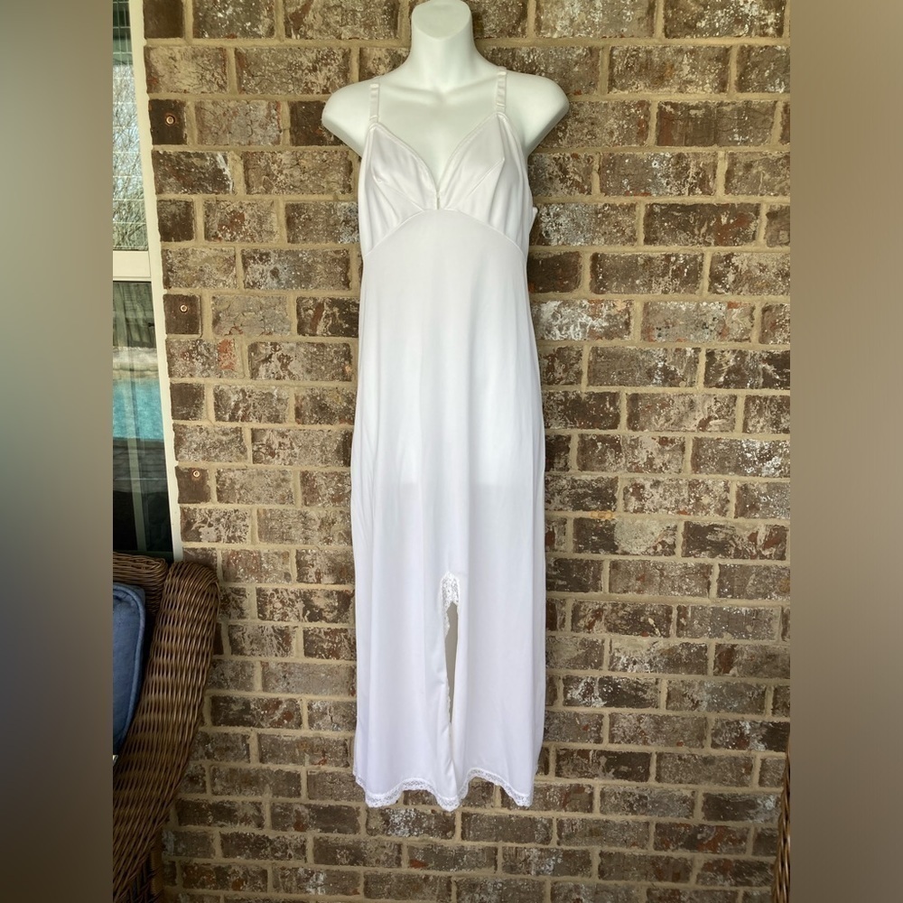 Vintage Sears Long Ivory Slip SZ 36 Slit in front nightgown